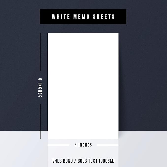 White Memo Sheets Paper – Perfect for Quick Notes, To-Do Lists and Reminders for School, Office and Business | 4 x 6 Inches | 24lb Bond / 60lb Text (90gsm) Paper | 250 Sheets per Pack