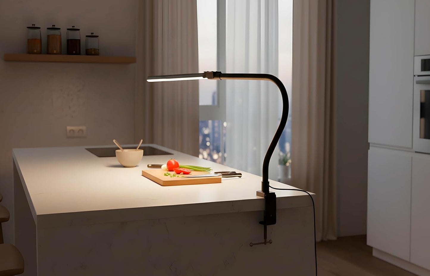 Skiennix LED Desk Lamp - Dimmable Clip-On Light with Gooseneck Design for Home Office & Reading - Black