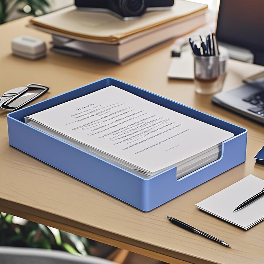 Skiennix Letter-Size Tray - A4 Plastic Desk Drawer Organizer for Office & Home Storage (Blue)