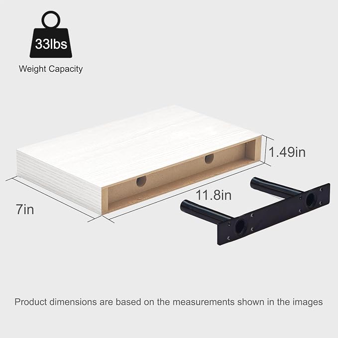 White Floating Shelves for Wall Set of 4, 11.8 Inch Small Wall Shelves for Bathroom Over Toilet, Kitchen & Bedroom Storage, Wall Mounted Shelf System for Decor, Books & Toiletries
