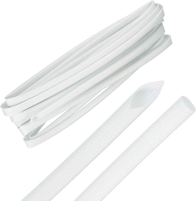 MECCANIXITY 30ft Braided Cable Sleeve, 1/4" ID 200C High Temperature 1500V Fiberglass Wire Insulation Cord Protector Organizer Wires Management for Motor Engine Fuel Line, White
