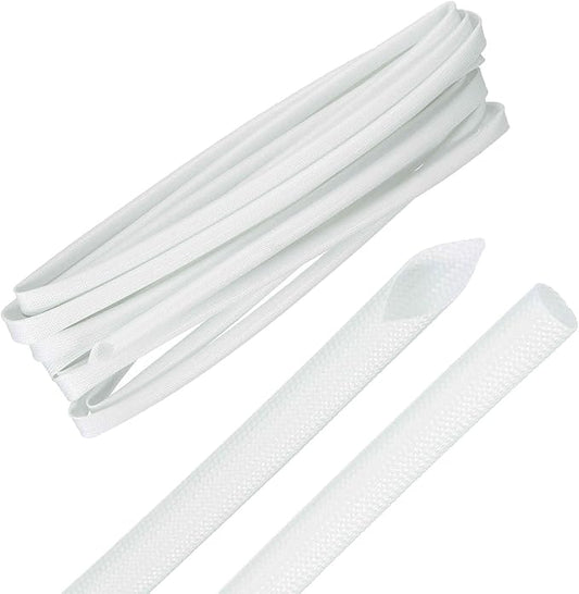 MECCANIXITY 20ft Braided Cable Sleeve, 9/32" ID 200C High Temperature 1500V Fiberglass Wire Insulation Cord Protector Organizer Wires Management for Motor Engine Fuel Line, White