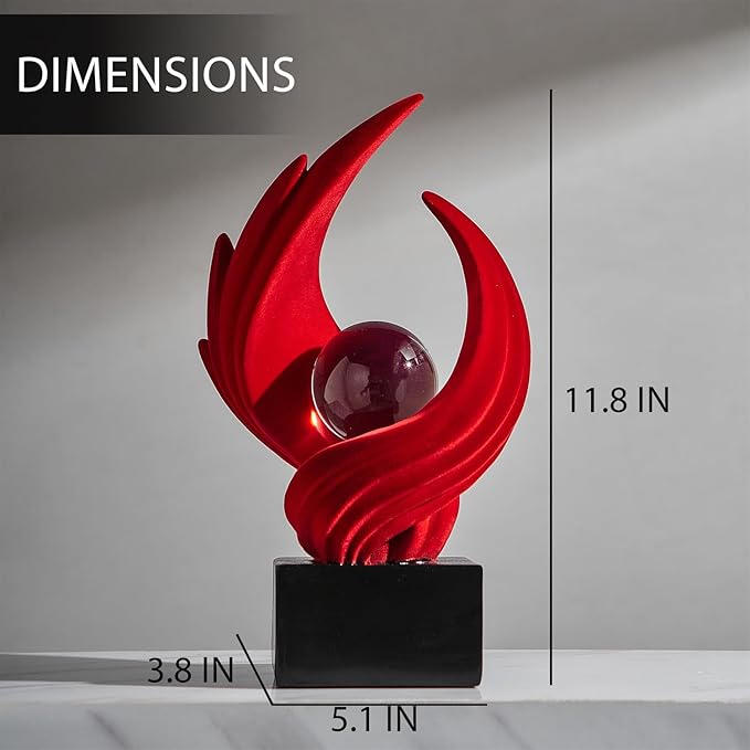 FJS Modern Red Statue Living Room Decor, Abstract Art Table Decor Accents, Resin Sculptures Home Decorations for Table Bookshelf TV Stand Living Room Dining Room Office
