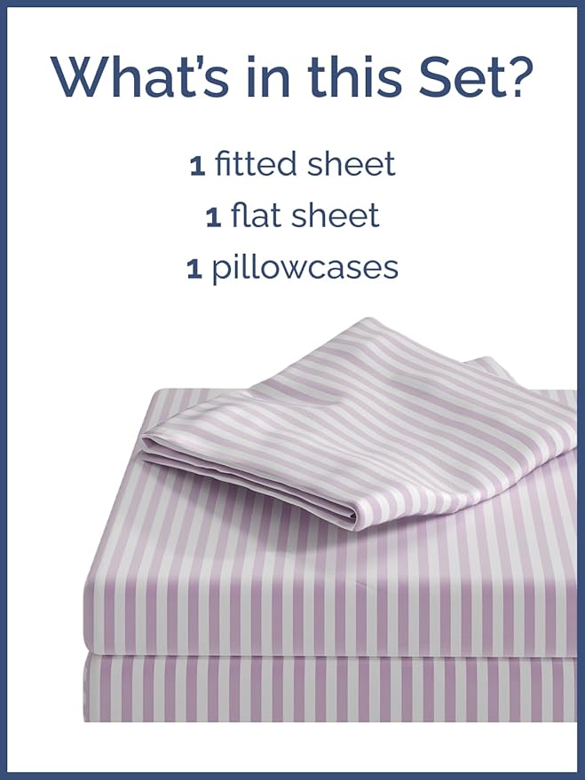 Kids Pink Pinstripes Twin 3 Piece Sheet Set - Boys, Girls, Teens, Toddler - Easy Fit Deep Pockets - Breathable, Hotel Quality Sheets - Machine Washable - Wrinkle Free - Cute, Cozy, Soft - CGK Linens
