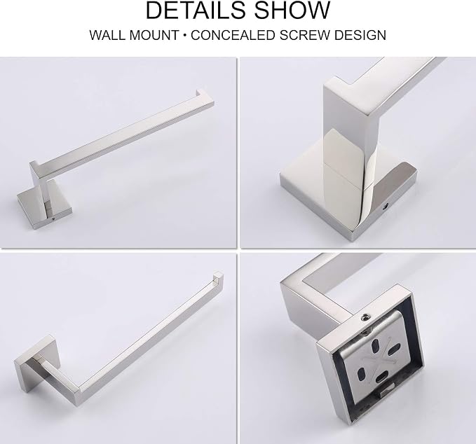 TASTOS Premium Stainless Steel Hand Towel Holder, Square Hand Towel Ring Heavy Duty Wall Mounted Modern Hand Towel Bar for Bathroom Kitchen, Polished Chrome