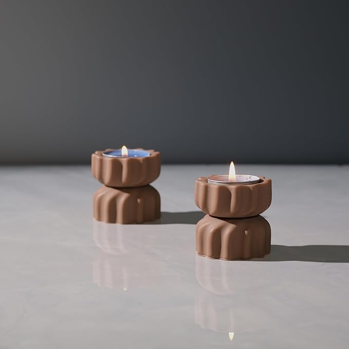 Spiral Grain Tealight Candle Holder Set of 2; Cement Tea Light Votive Candle Holder with a Twist; Decorative Small Cement Tea Light Holder for Coffee or Dining Table Decor; 2 x 2.1 Inches