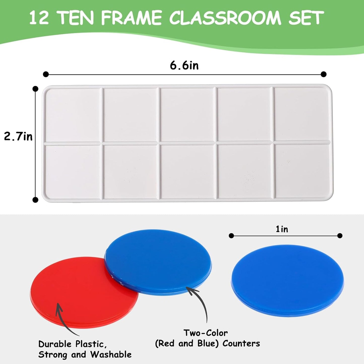 Soulchen 12 Sets Plastic Ten Frames - Essential Math Manipulatives for Kids | Includes 120 Red & Blue Counters