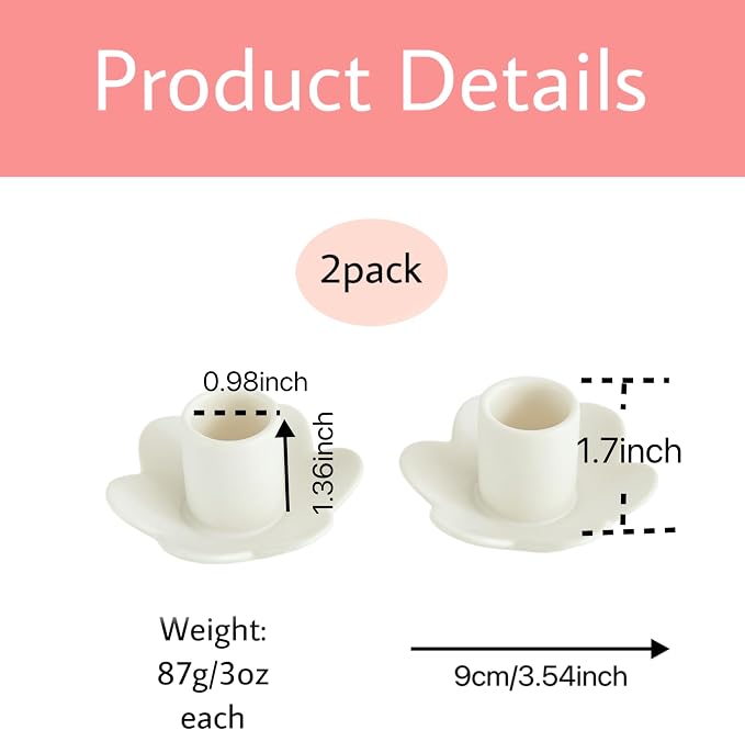 Ceramic Taper Candle Holders,Vintage Candlestick Holder Centerpieces for Home Wedding Decoration, Housewarming Gifts,Pack of 2 (Flower Shape B Style)