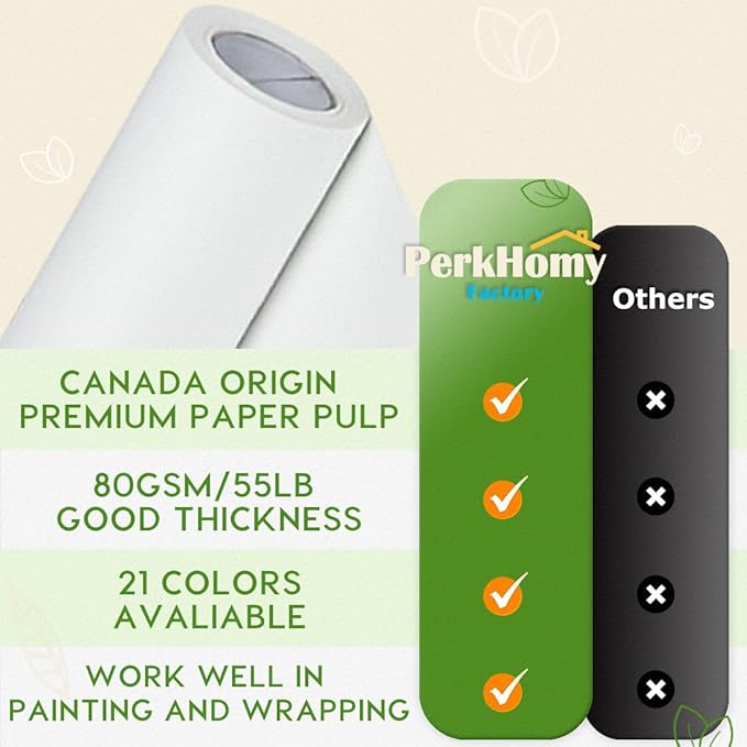 PerkHomy White Kraft Paper Roll 48" x 1,800" (150') for Gift Wrapping Bouquet Flower Art Painting Craft Writing Packaging Shipping 80GSM 55LB (White, 48" x 150')