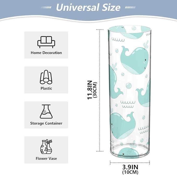 Vase Plastic Vase Elegant Cylinder Flower Vase Shatterproof Decorative Centerpiece for Home Table Office Weddings Events (11.8 x 3.9 in)