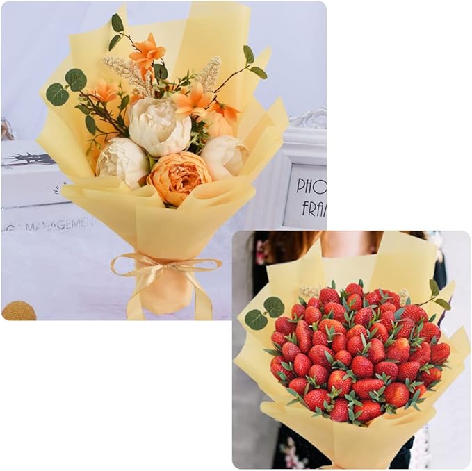 BEISHIDA 20 PCS Gold Floral Wrapping Paper-Matte Waterproof Flower Wrapping Paper Bouquet for Florist Supplies, DIY Crafts, Gift Packaging, Wedding, Birthday Gift