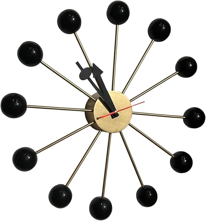 Mid Century Modern Ball Clock: George Nelson Style Wood Wall Decor (Black, 12 Inch)