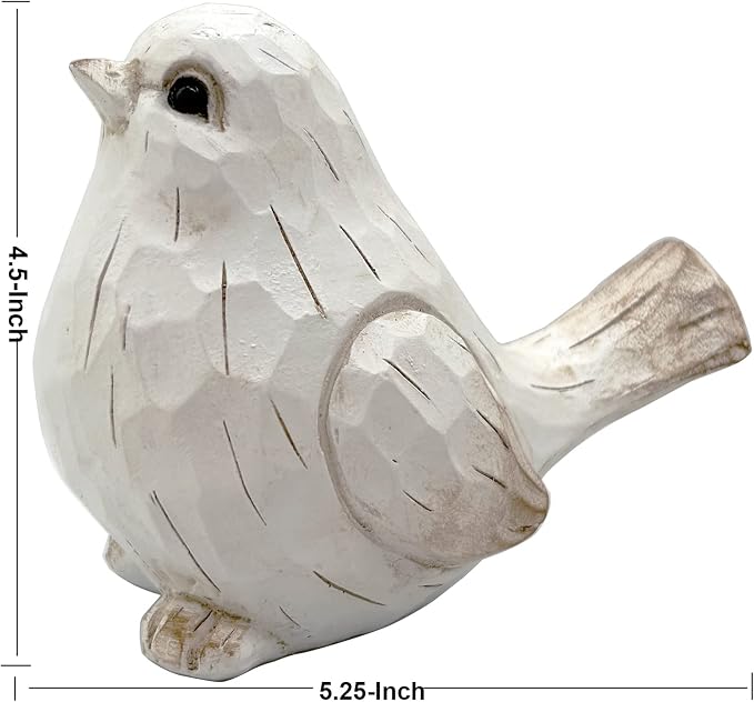 New White Modern Farmhouse Bird Figurine, Bird Statue Sculpture - Carved Rustic Distressed Animal Bird Ornaments - Home Decor Accents Collectible Bird Figurine | Spring