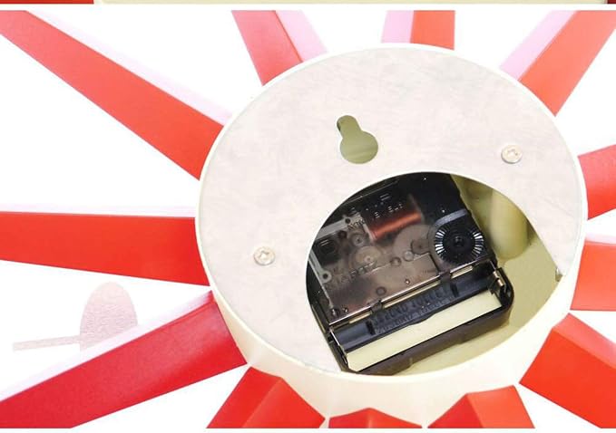 SHISEDECO Modern Sunburst Clock in Red Color, Non Ticking Wooden Mid Century Retro Design Decorative Silent Wall Quartz Clocks for Home, Living Room, Office and Bedroom etc.