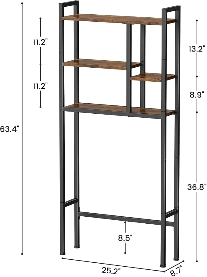Asgolion Over-The-Toilet Storage Rack, 3-Tier Bathroom Shelves Over Toilet, Above Toilet Storage, Behind Toilet Bathroom Organizer, Space Saver, Freestanding, Rustic Brown