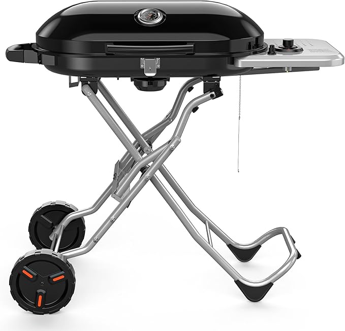 Electactic Propane Gas Grill, Portable BBQ Gas Grill with 348 Sq.In. Large Grilling Areas, 15000BTUs, Portable & Foldable BBQ Griddle for Outdoor Camping, Tailgating, Parties, Backyard, Black