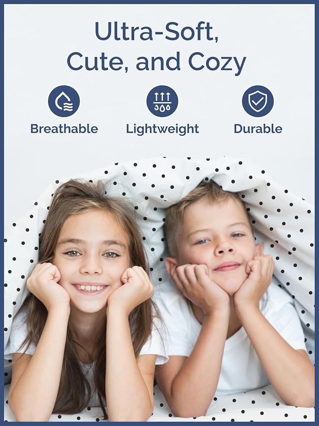 Kids Black Polka Dots Full 4 Piece Sheet Set - Boys, Girls, Teens, Toddler - Easy Fit Deep Pockets - Breathable, Hotel Quality Sheets - Machine Washable - Wrinkle Free - Cute, Cozy, Soft - CGK Linens