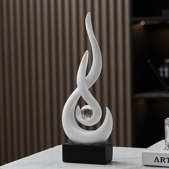 Modern Abstract Art Table Decoration,Resin Flame Statue Modern Centerpiece Ornaments for Living Room Great Gift Idea Home Decor,Collectibles (White)
