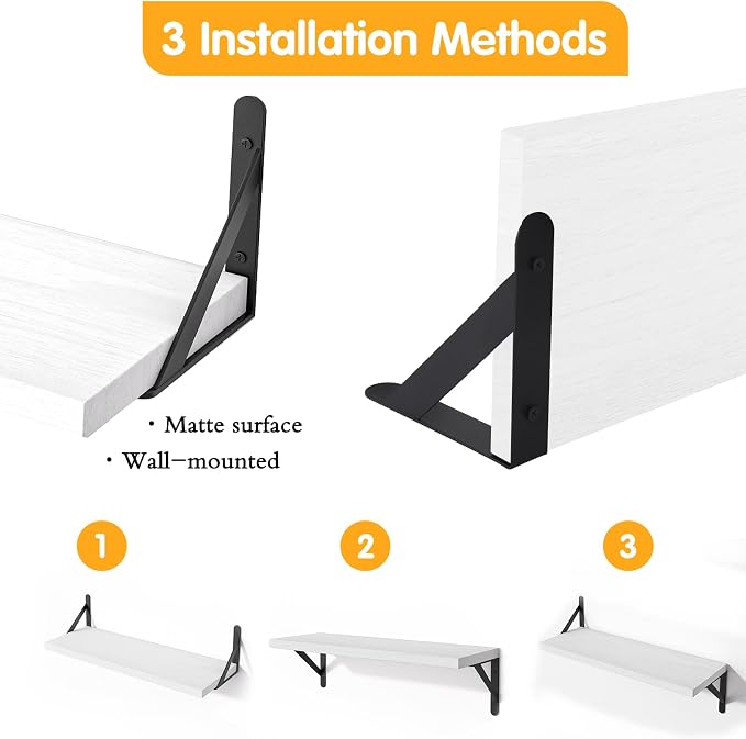 YGEOMER White Floating Shelves for Wall, Different Sizes Rustic Wall Shelves for Living Room, Bathroom, Bedroom, Kitchen, Home Decor (Set of 4)