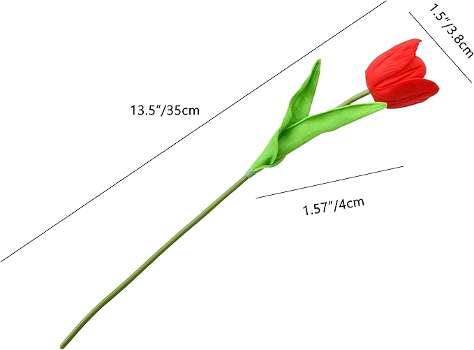 Mandy's Artificial Tulips 12 Stems Red Partially Open PU Faux Flowers for Wedding Home Decor 13.5 Inch