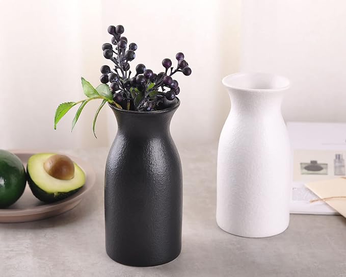 WHJY 6 inch Black Nordic Minimalist Matte Handmade Ceramic Vases, Japanese Zen Stoneware Flowerware, Floral Decorations, for Living Room, Study, Bedroom, Balcony, Bar - Short Black