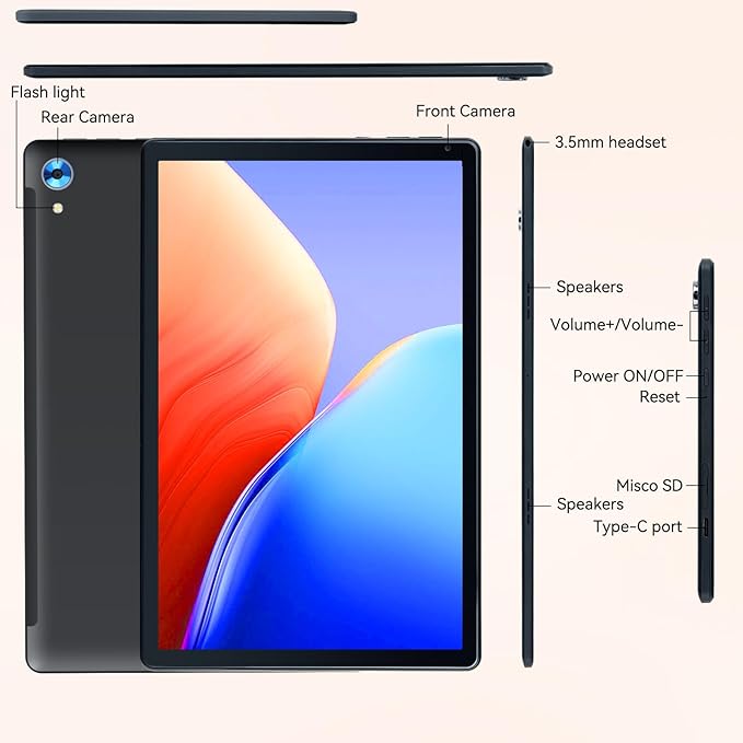 URAO Tablet,10.1" Android 15 Tablet with Octa-core Processor 24GB RAM 128GB ROM HD IPS Touchscreen 8H Battery, Wi-Fi 6, BT 5.0, Dual Camera, Android Tablets