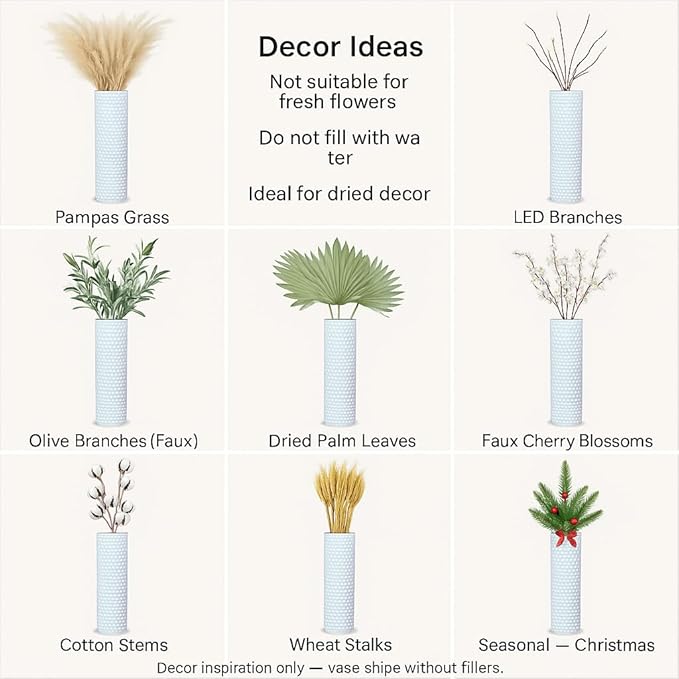 Leewadee White Tall Floor Vase, Set of 2 Decorative 24/19″ Large White Vases from Metal for Home Decor Living Room, Style with Pampas Grass for Modern, Vintage, Rustic or Farmhouse Room Decor