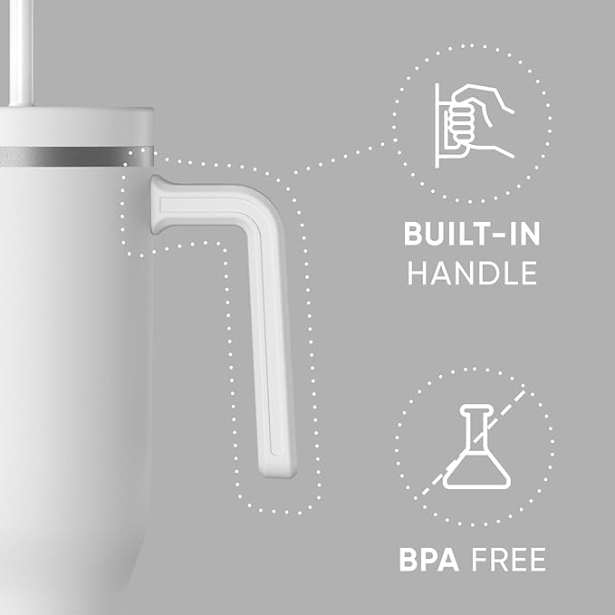 Hydrapeak Voyager 40 Oz Stainless Steel Tumbler with Handle, Insulated Water Bottle With Straw & Lid, Cupholder Friendly Reusable Travel Mug (White)