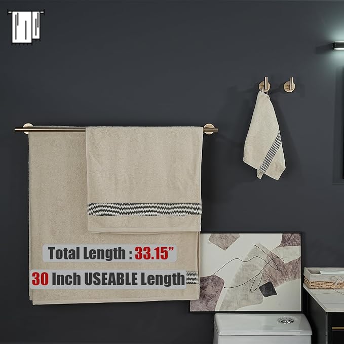 JQK Double Bath Towel Bar, 33 Inch 304 Stainless Steel Thicken 0.8mm Towel Rack for Bathroom, Towel Holder Champagne Bronze Wall Mount, Useable Length 30 Inch, TB100L30-CB
