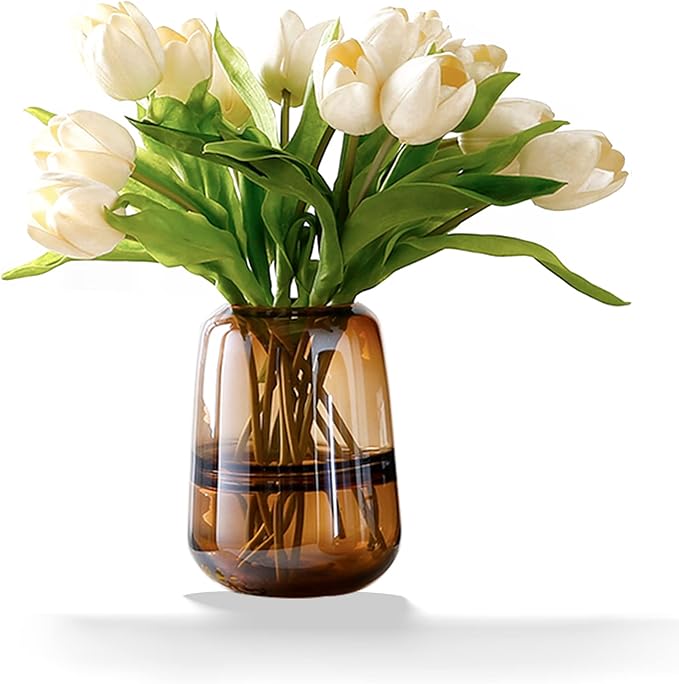 Modern Minimalist vase, Crystal Glass vase, vase, Flower vase, Dried Flower vase（Amber）