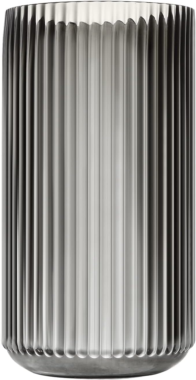 Large Cylinder Ribbed Brown Glass Flower Vase for Farmhouse Dining Table Centerpieces Decor