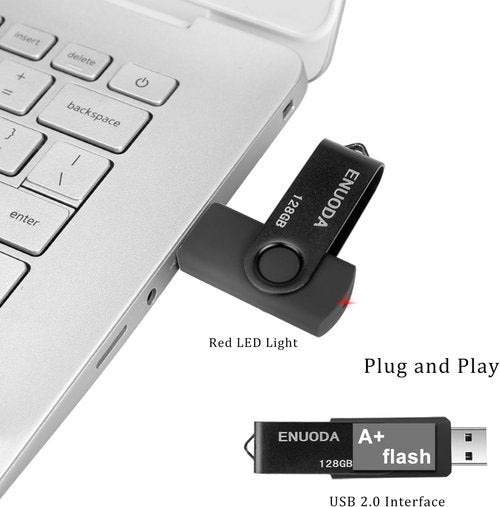 ENUODA 128GB Flash Drive - Swivel Design USB 2.0 Memory Stick for Laptop & PC (Black)