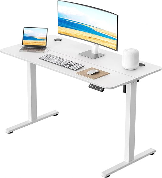Standing Desk Home Office Desk, 48 x 24 Inches, Electric Height Adjustable Ergonomic Rising Computer Table, 4 * 2ft, White Desk