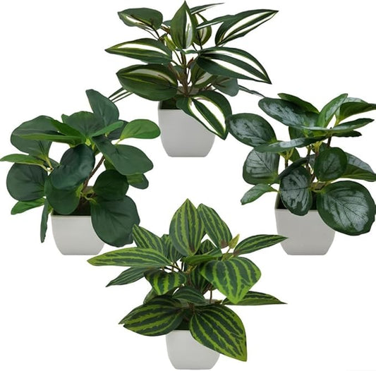 FABULETTA Artificial Potted Plants Set of 4 Small Faux Greenery for Indoor Home Decor, Realistic Plastic Mini Plants for Living Room, Bedroom, Kitchen, Office Shelves