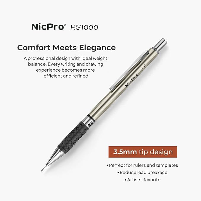 Nicpro 0.9 mm Art Mechanical Pencil Set in Storage Case, 3 PCS Metal Drafting Pencil Lead Pencil with 6 Tube HB Lead Refills, 3 Erasers, 9 PCS Eraser Refills for Artist Writing, Drawing, Sketching