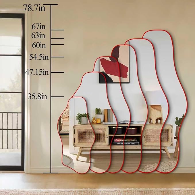 Irregular Frameless Mirror, 35.8"x17.7" Asymmetrical Tempered Glass Mirror, Modern Organic Shaped Wall Mirrors for Entryway Bedroom Living Room Bathroom, Horizontal or Vertical Hanging