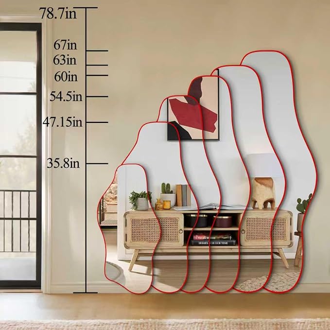 Irregular Wall Mirror, 47.2"x24" Asymmetrical Tempered Glass Mirror, Frameless Organic Shaped Mirrors for Entryway Bedroom Living Room Bathroom, Horizontal or Vertical Hanging ﻿