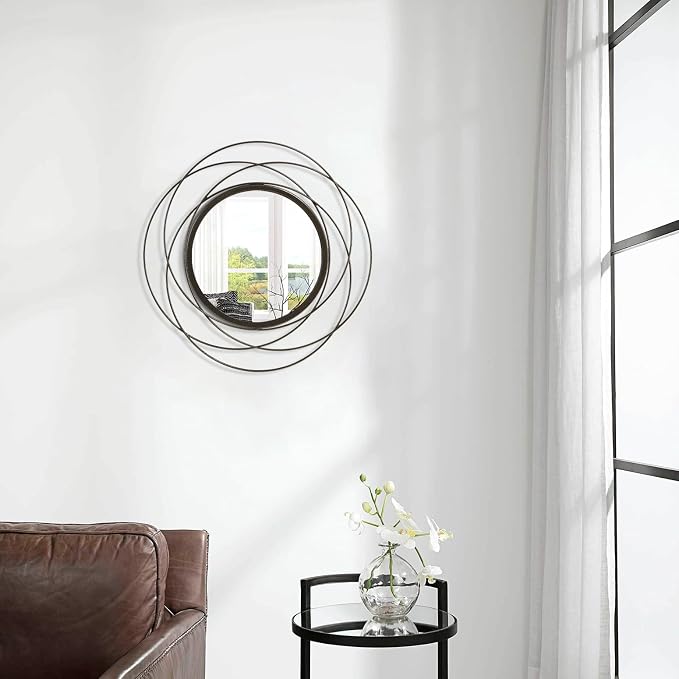 Wall Mirror Mounted Small Round Decorative Mirrors, Circle Metal Art Mirror Home for Bathroom Vanity, Living Room or Bedroom 16”