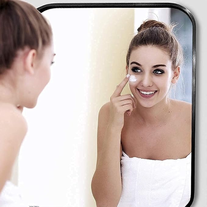 20x30 Inch Black Wall Mirror for Bathroom, Brushed Metal Framed Mirror with Rounded Corner, Rectangle Bathroom Vanity Mirror for Bedroom or Living Room, Horizontal/Vertical