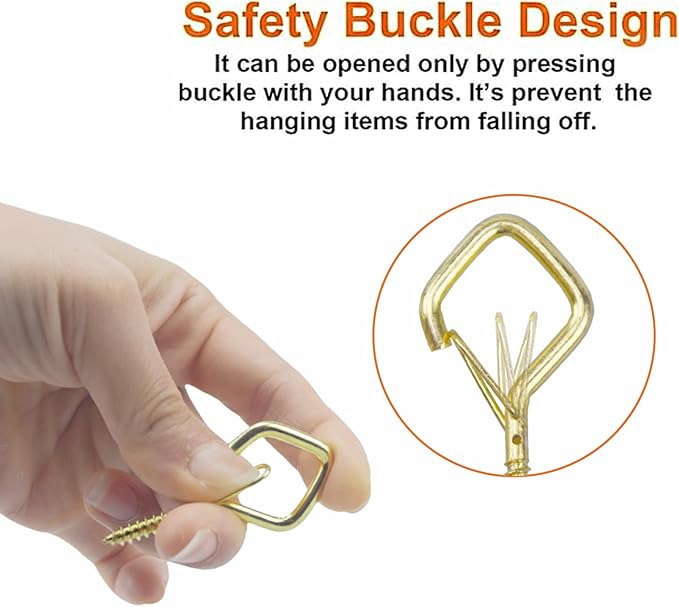 20PCS Eye Screw Hooks for Hanging Heavy Duty with Safety Buckle.Metal Ceiling Hooks for Hanging Plants,Cup,Wind Chime,Bird Feeders,String Lights at Indoor&Outdoor,2.36 Inch (No Drill Bit)