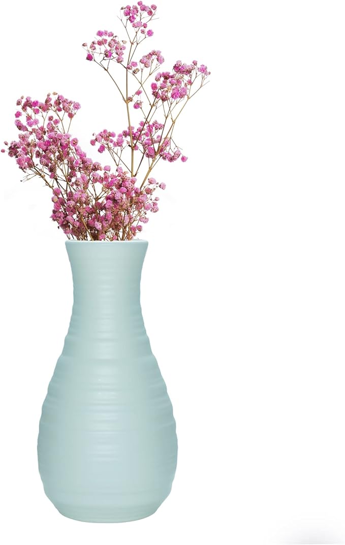 2 Pack Composite Plastics Flower Vase, Unbreakable Ceramic Look Vase for Home Decor Centerpieces, Arranging Bouquets (Green)