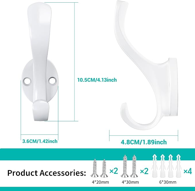 Coat Hooks Heavy Duty - Easy to Install Metal Towel Hooks Fashionable Wall Hooks for Hanging Hat, Towel, Key, Robe, Scarf, Bag, Cap (8 PCS White)