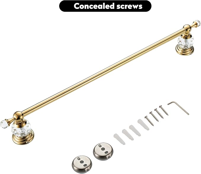 WINCASE Gold Towel Bar, Adjustable Crystal Towel Holder, Golden Finished Bathroom Single Towel Racks Rail Wall Mounted