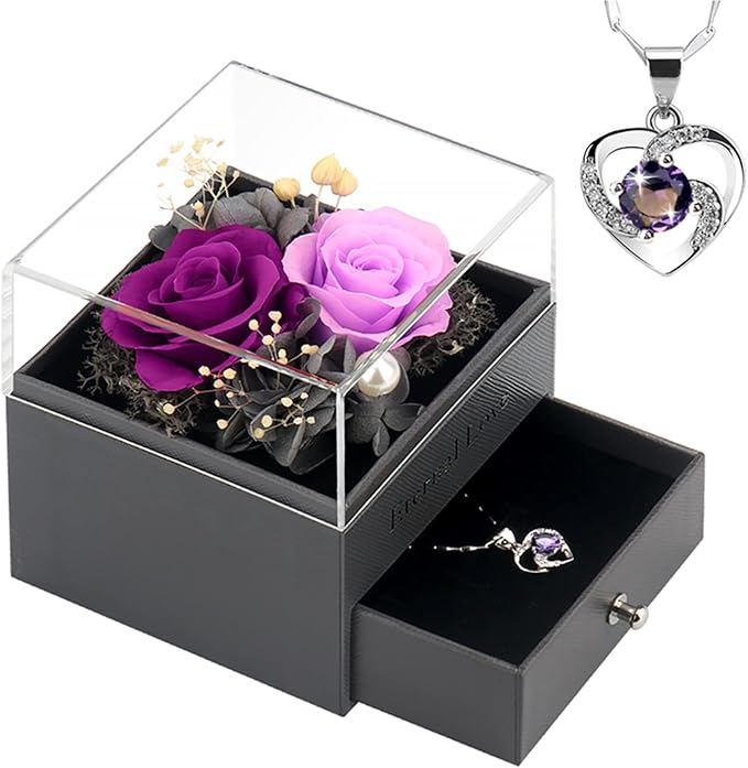 SHOKUTO Preserved Rose,Birthday Gifts for Women Mom Girlfriend,Gifts for Mom Grandma Wife Daughter Sister,Jewelry Boxes with Necklace