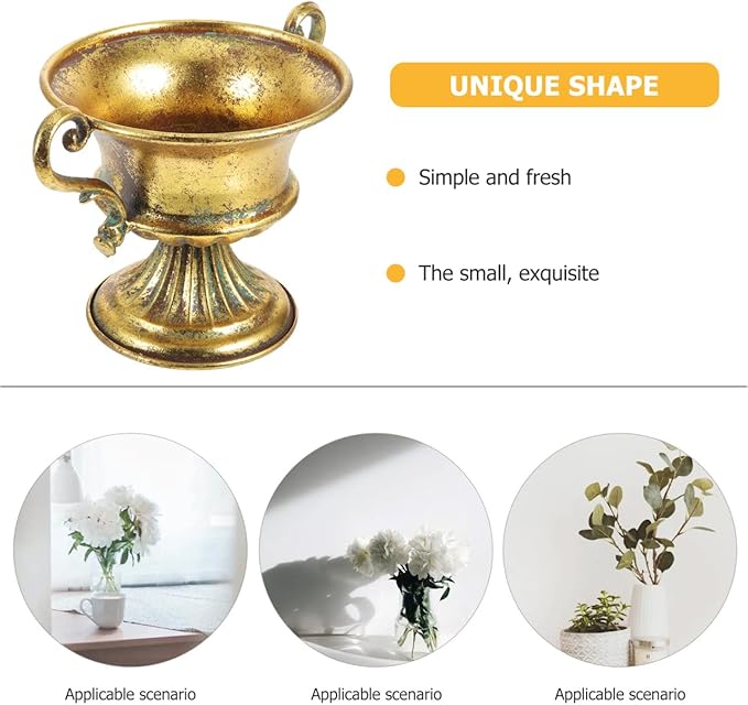 BESTOYARD 9.25 X 6.29 Inch Retro Metal Flower Pot - Golden Iron Vase, Distressed Metal Flowerpot for Home Decor, Aesthetic Garden Flower Vase, Rustic Farmhouse Iron Art Planter