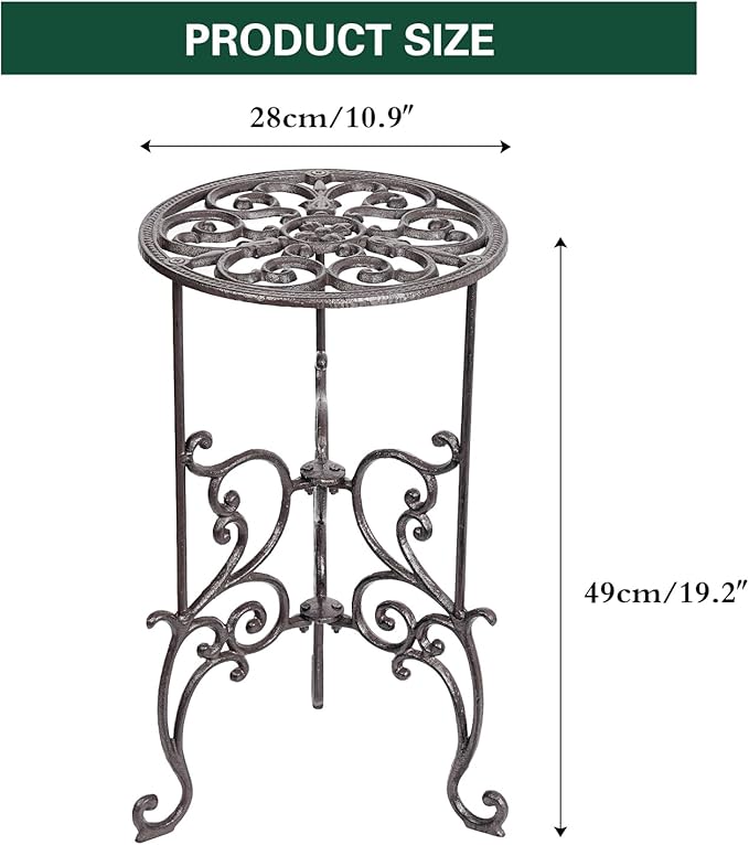 Sungmor Heavy Duty Cast Iron Potted Plant Stand,19.3-Inch 1 Tier Metal Planter Rack,Decorative Flower Pot Holder,Vintage & Rustic Style Indoor Outdoor Garden Pots Container Supports