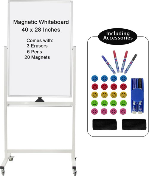 Max-officoo Mobile Dry Erase Whiteboard - Double-Sided, Flip-Over Design | 40" x 28" on Wheels
