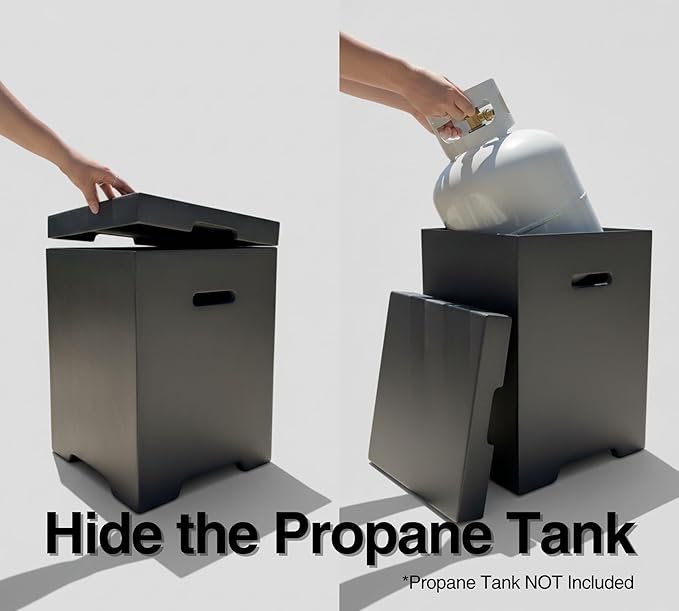 HillAethel 21-Inch Outdoor Propane Tank Cover, Small Side Table,Square Weatherproof Gas Tank Cover for Outdoor Fire Pit Table and Grill, Store 20lb Propane Gas Tank,Removable Lid,Dark Grey