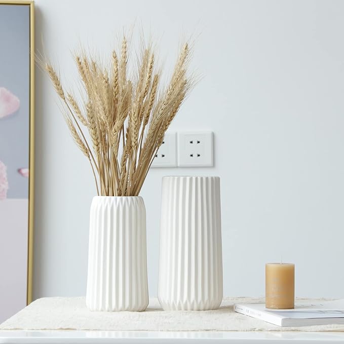 GOODSTART White Ceramic Modern Vase, Origami Stripe Frosted Matte Surface, 8.3" H, Universal Size, Perfect for Decor, Wedding, Christmas
