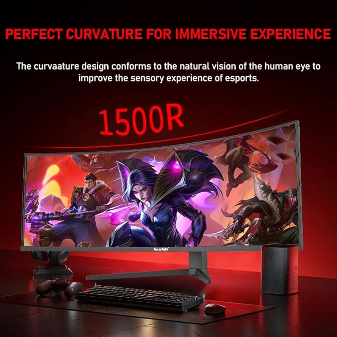 Gawfolk 49 Inch Curved Gaming Monitor, 5120x1440 Dual QHD, 120Hz, 1500R, AMD FreeSync, 32:9, Height Adjustable Ultra-Wide Computer Screen for Multitasking